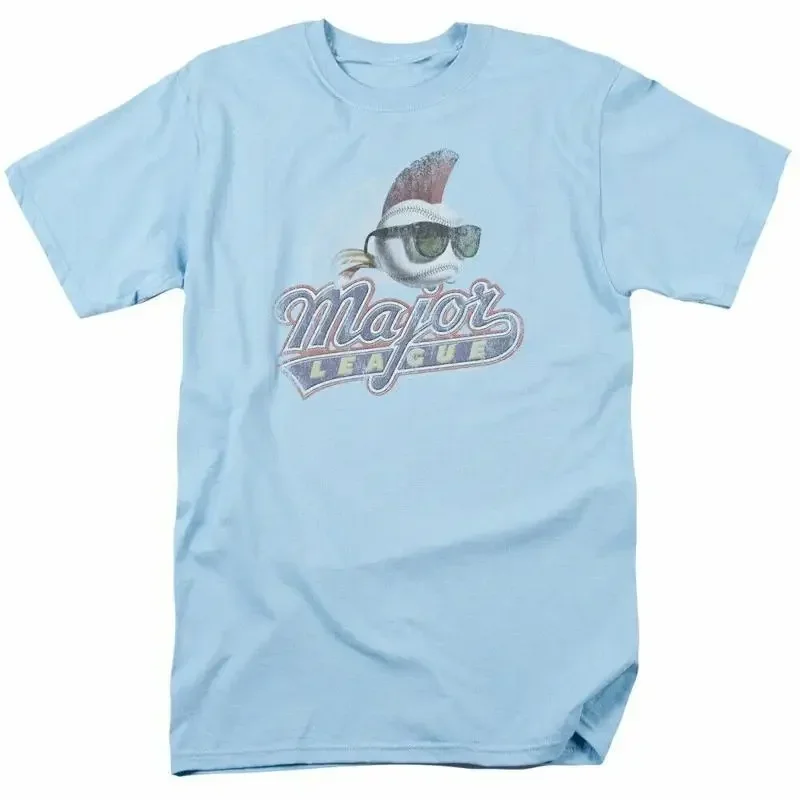 Major League Distressed Logo T Shirt Licensed Comedy Baseball Movie Light Blue