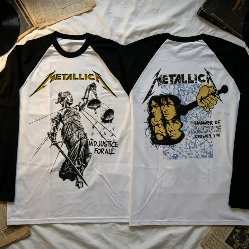 Neues Metallica Pop-Band Unisex Langarm-T-Shirt, Modisches Streetwear Harajuku 3D-Druckmuster Y2K Top, Familien-Matching