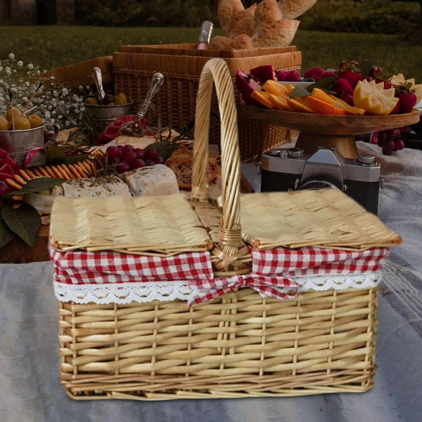 Picnic Basket Wicker Woven Basket for Hiking Decoration for Camping view 3