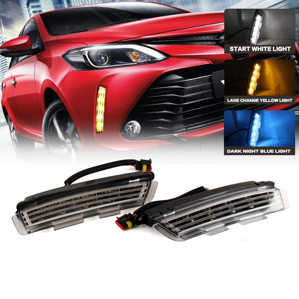 LED Day Light for Toyota vios 2017-2018 Daytime Running Light Fog Lamp Bezel with Dynamic Sequential Turn Signal Front Bum