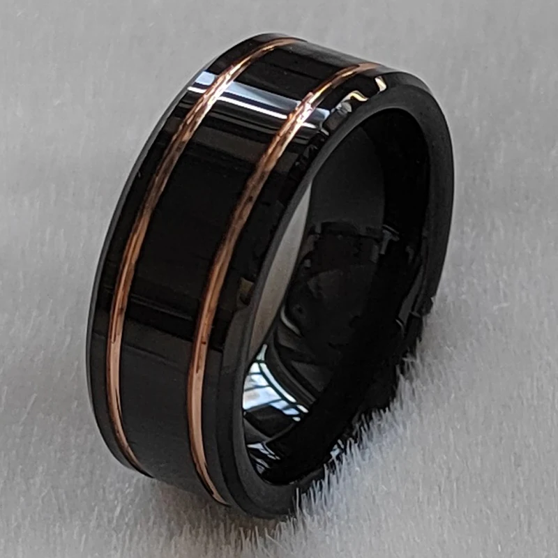 8mm width men/women classic simple  plating 2line groove  tungsten ring