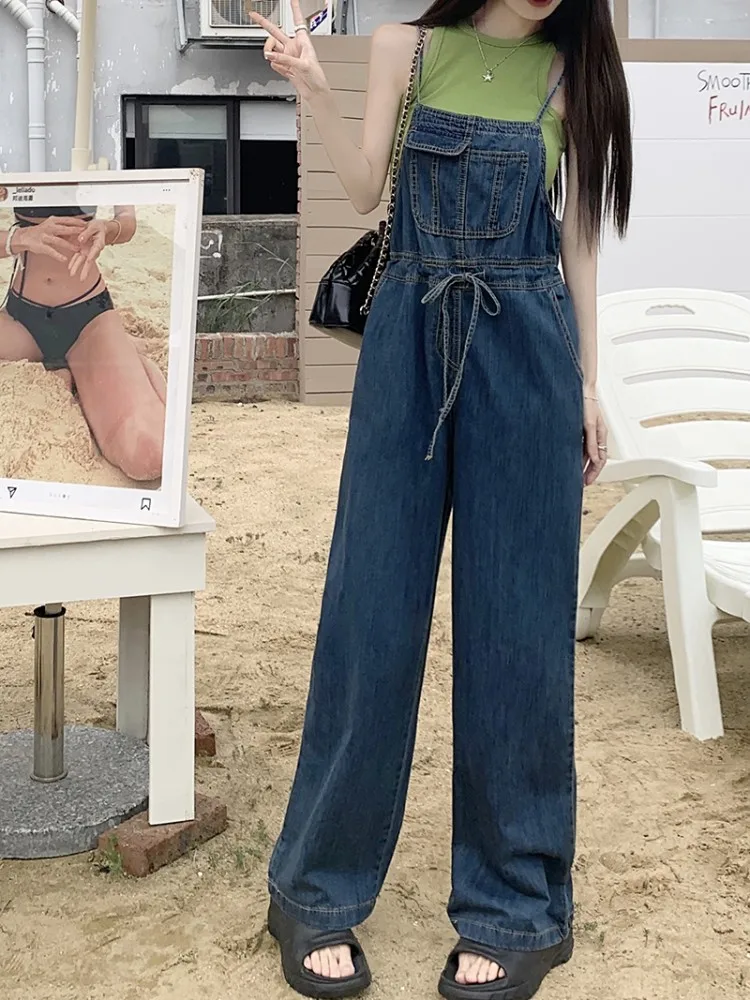 

SML Thin jeans womens 2023 Summer Preppy Style loose Girls Straight trousers jumpsuit korean casual denim overalls womens (L8991