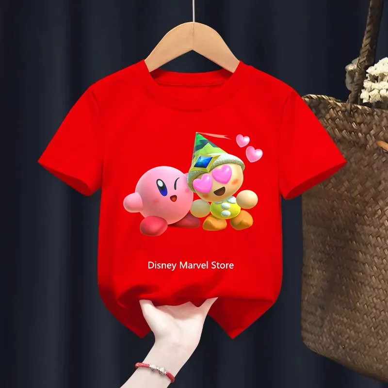 Anime Kawaii Super Cute Star Kabi Cartoon Children's Kirby Clothing T-Shirt Set Summer Short-Sleeved Kids Fashion Home Gift