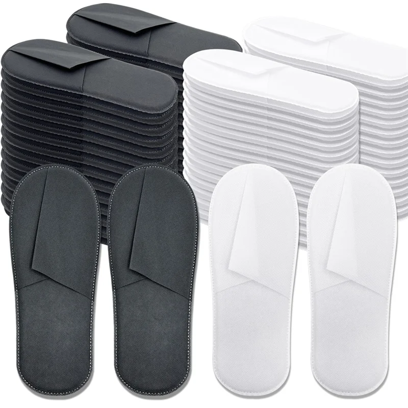Zapatillas desechables B23B, 50 pares a granel, 25 blancos y 25 grises, diseño cerrado para hotel, spa para viajes a casa