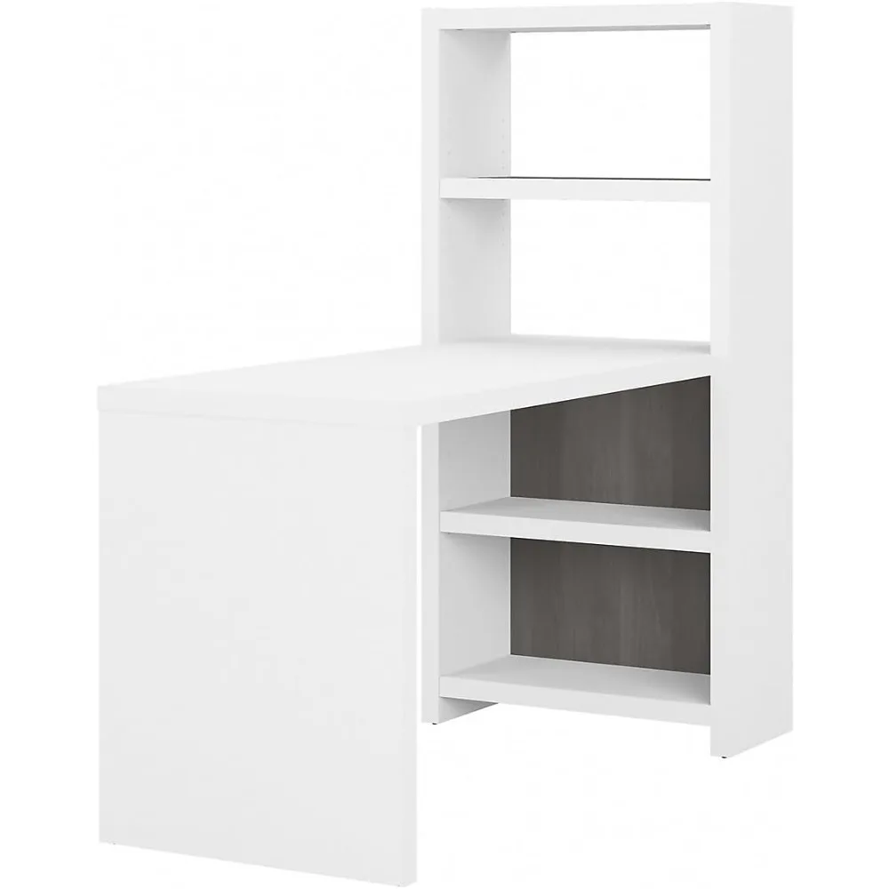 Office by kathy ireland 4-Shelf 56-inch H Bookcase Desk, Pure White/Modern Gray