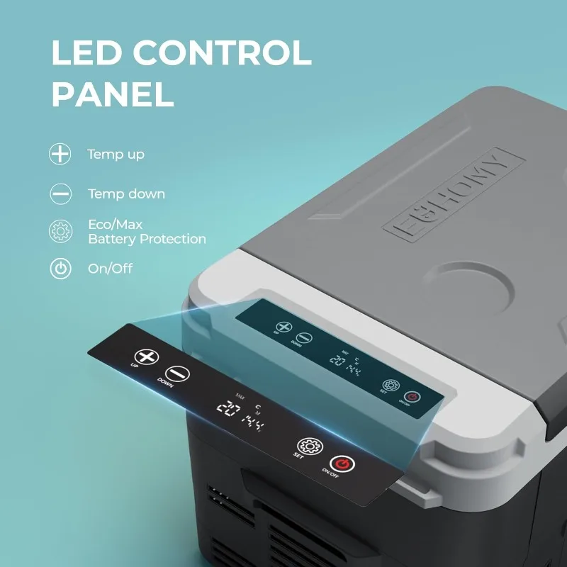 EUHOMY 12ボルト冷蔵庫、17クォート（15L）コンプレッサー式電動クーラー、アプリ制御、車載冷蔵庫12/24V DC & 120-240V AC