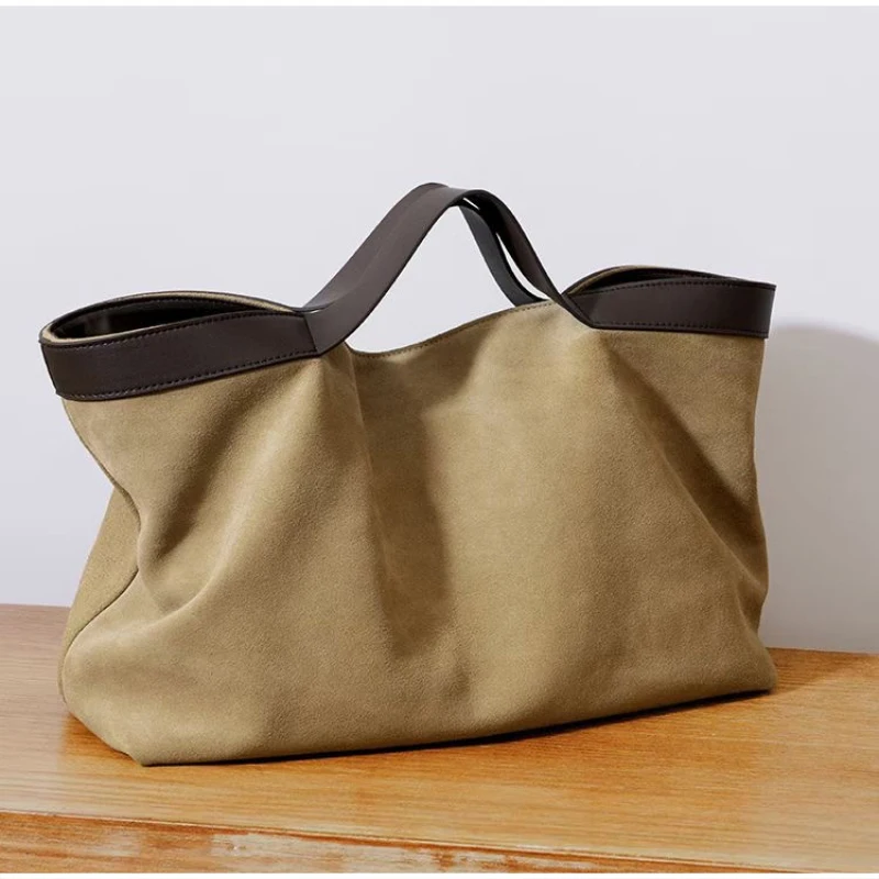 

Fashion Brand Design Handbag New Dark Cowhide Suede Patchwork Large Capacity Simple Versatile Women's Commuting Crossbody Bag