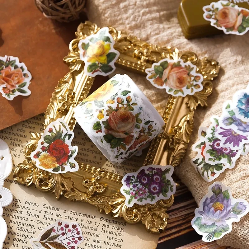 100Pcs/Roll Flowers Rabbits Animals Washi Tape Stickers Cute DIY Hand Account Collage Junk Journal DIY Scrapbooking Stickers