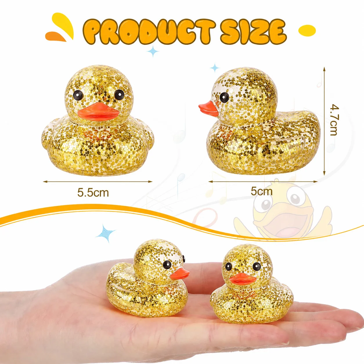 10-100 Mini Golden Glitter Rubber Ducks Bath Toys,  Floating Squeaky Duck Bulk Baby Preschool Bath Toy for Baby Shower