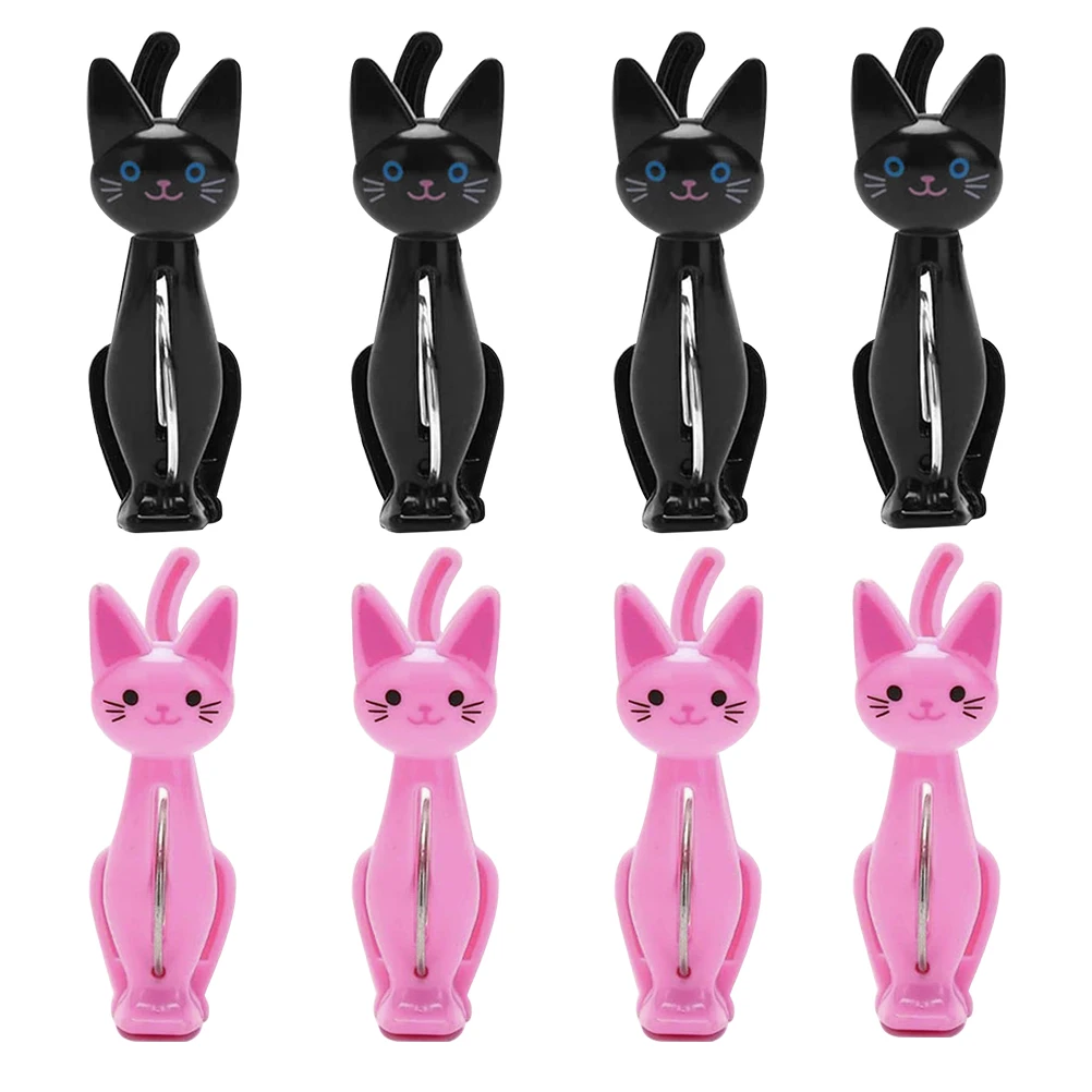 

8pcs Windproof Clothes Fixing Clamps Anti-Skid Towel Clips Quilt Clamps Plastic Cat Shape For Drying Beach Sheets