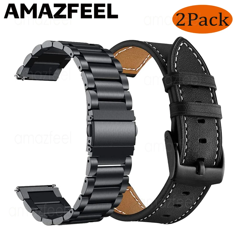 2pcs Metal strap+Genuine Leather band For Samsung Galaxy watch 3 45mm 41mm/Active 2 /Watch 4 46mm/42mm Gear S3 20 22mm Bracelet