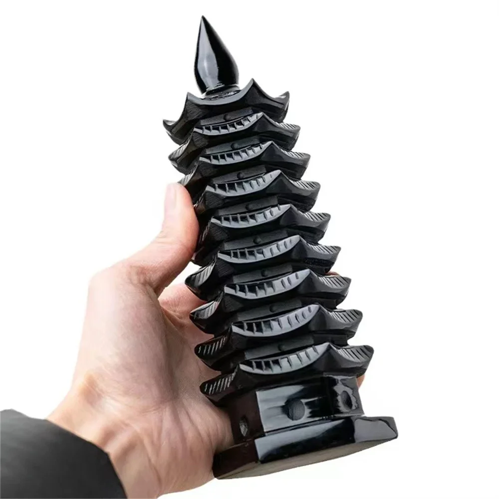 Natural Obsidian Carving Wenchang Tower, home decoration stone crafts raw ore gifts， reiki energy gemstone mineral specimen