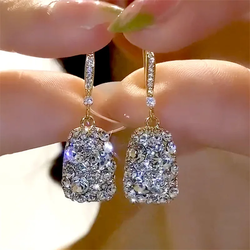 NEW Zircon Square Earring For Women Stainless Steel Gold Color Piercing Earring Trend Jewelry Women's Accessories