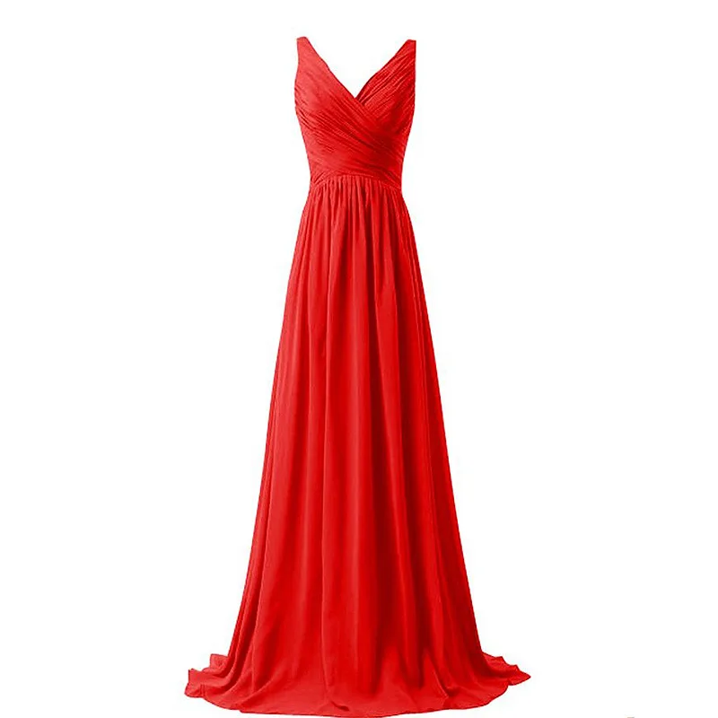 Vestido elegante de gasa con cuello en V para mujer, Vestidos de Noche de talla grande morados, vestido de dama de honor, moda de novia, vestido de fiesta de boda para niña, en Stock