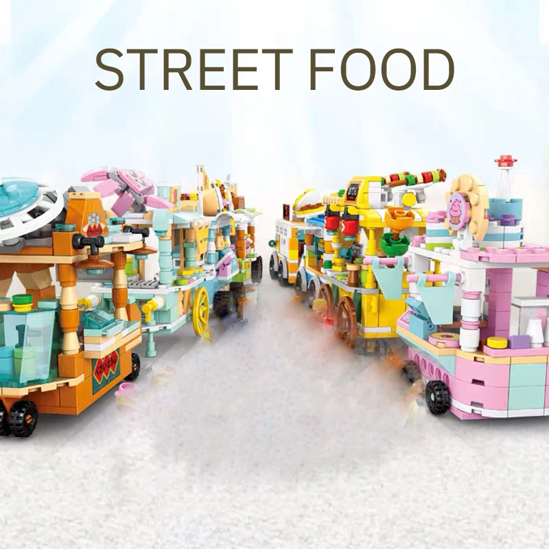 Diy Architecture Ice Cream Car Store Street View Food Building Blocks Kit Girls Bricks Classic Movie Model Kid Toys For Children