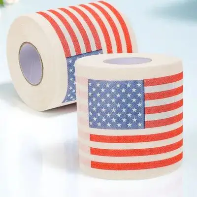 2 Rolls American Flag Toilet Paper Roll Multipurpose Tissue Paper for Bathroom Napkins Soft Embossed Printed Napkins view 6