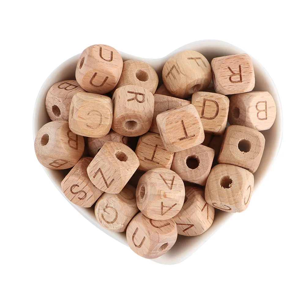 12mm 100-500Pcs Natural Beech Wooden Letter Beads Alphabet For DIY Pacifier Chain Jewelry Making Accessories