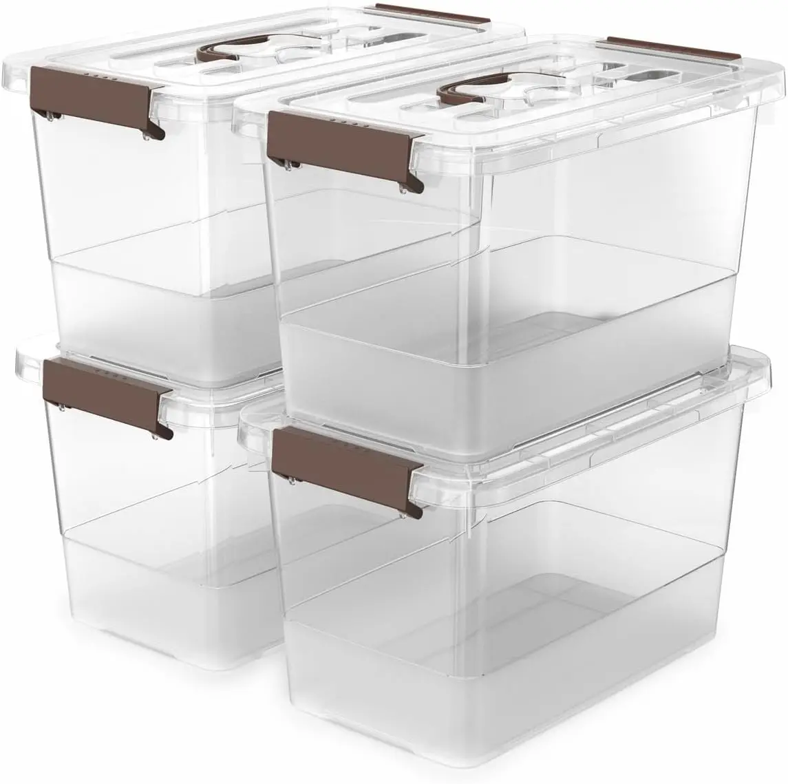 

4 Pack-Plastic Storage Bins with Lids and Handle, Clear Plastic Latching Box for Storage, Stackable Storage Containers for Or