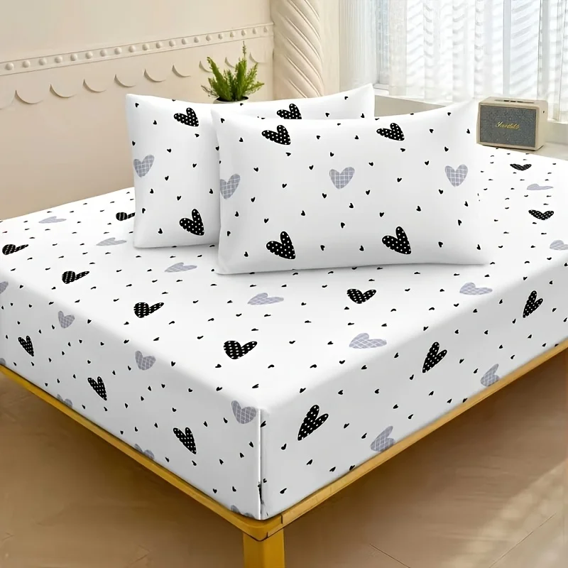 3-Piece Mattress Protector Set, All-Season Fitted Sheet Set, Printed Fitted Sheet with Pillowcase, Mattress Protector, Stain-Resistant, Suitable for All Seasons, Machine Washable, Easy to Care For, Suitable for Home Bedrooms, Essential for Dormitories and Rentals, Master Bedroom and Guest Room Decoration, Dust-Proof and Stain-Resistant, High Elasticity, Fits Various Sizes
