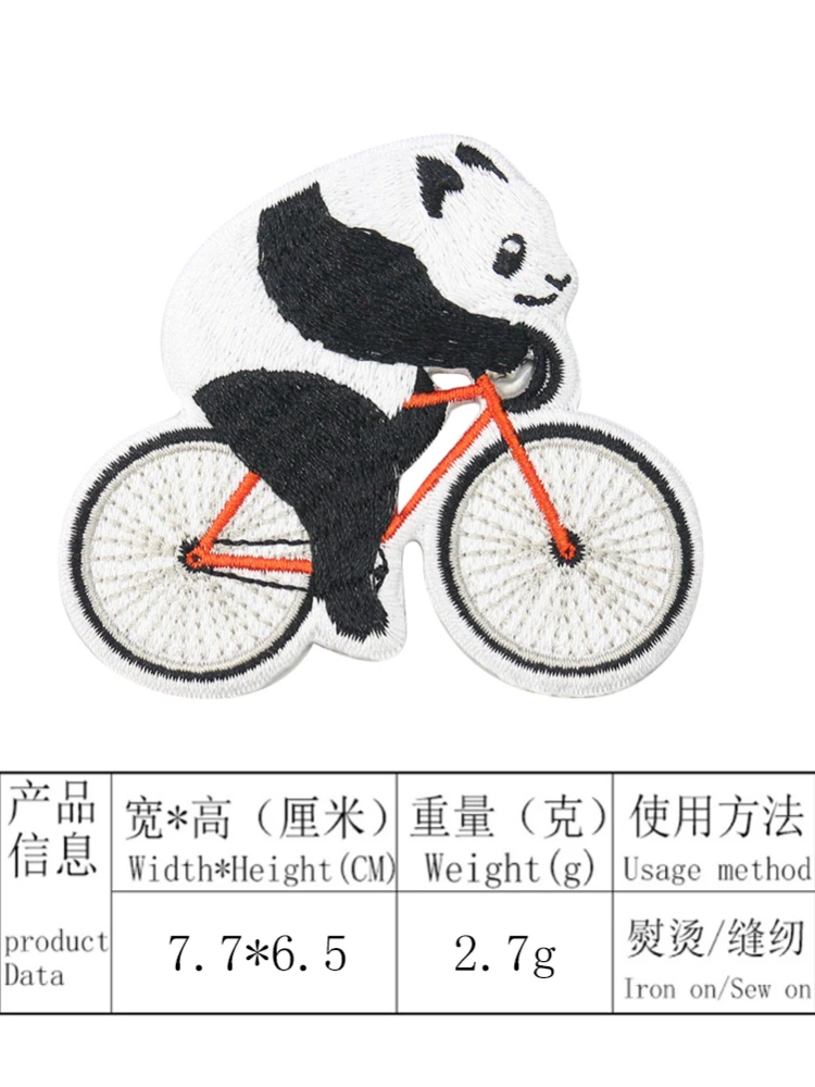 5PCS Cartoon Cute Animal Panda Riding Bike ricamo stiratura Decal Patch zaino Sticker tessuto abbigliamento Badge forniture per cucire