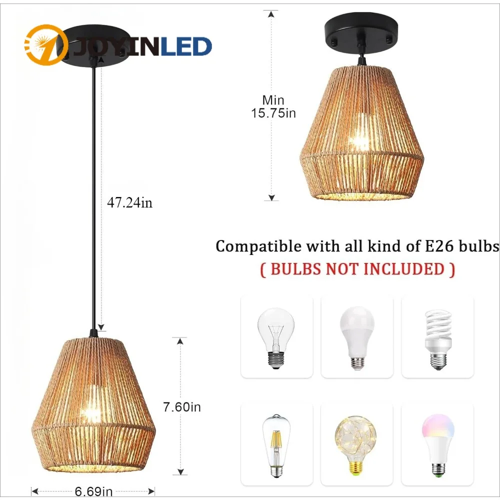 

Люстры в стиле бохо, светильник, плетеные подвесные светильники в деревенском стиле, абажур из ротанга ручной работы для спальни, столовой, прихожей, кухни, острова