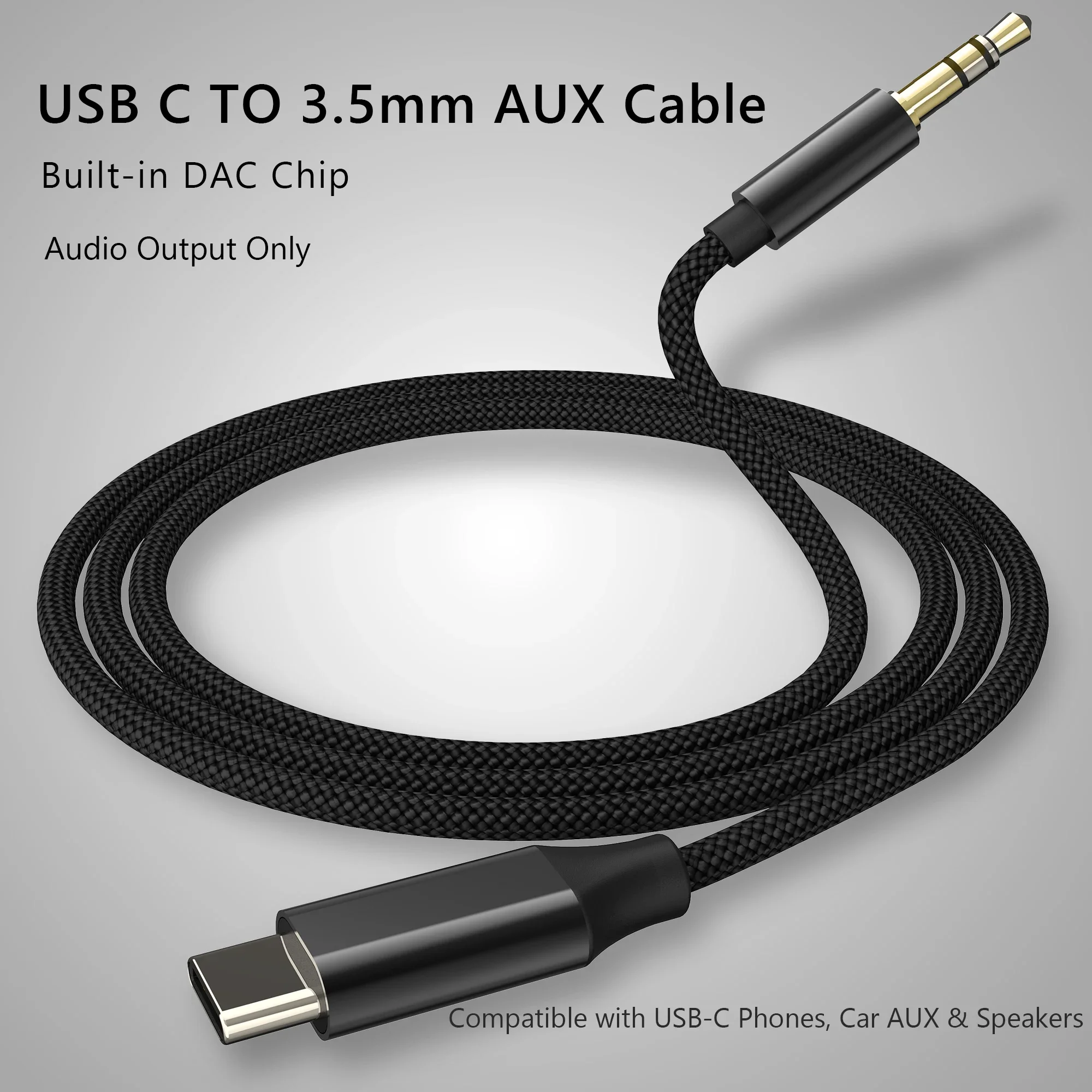 

USB C to 3.5mm AUX Audio Cable with Built-in DAC, Type-C to AUX Jack Adapter, Audio Output for USB-C Phones, Car AUX,Speakers