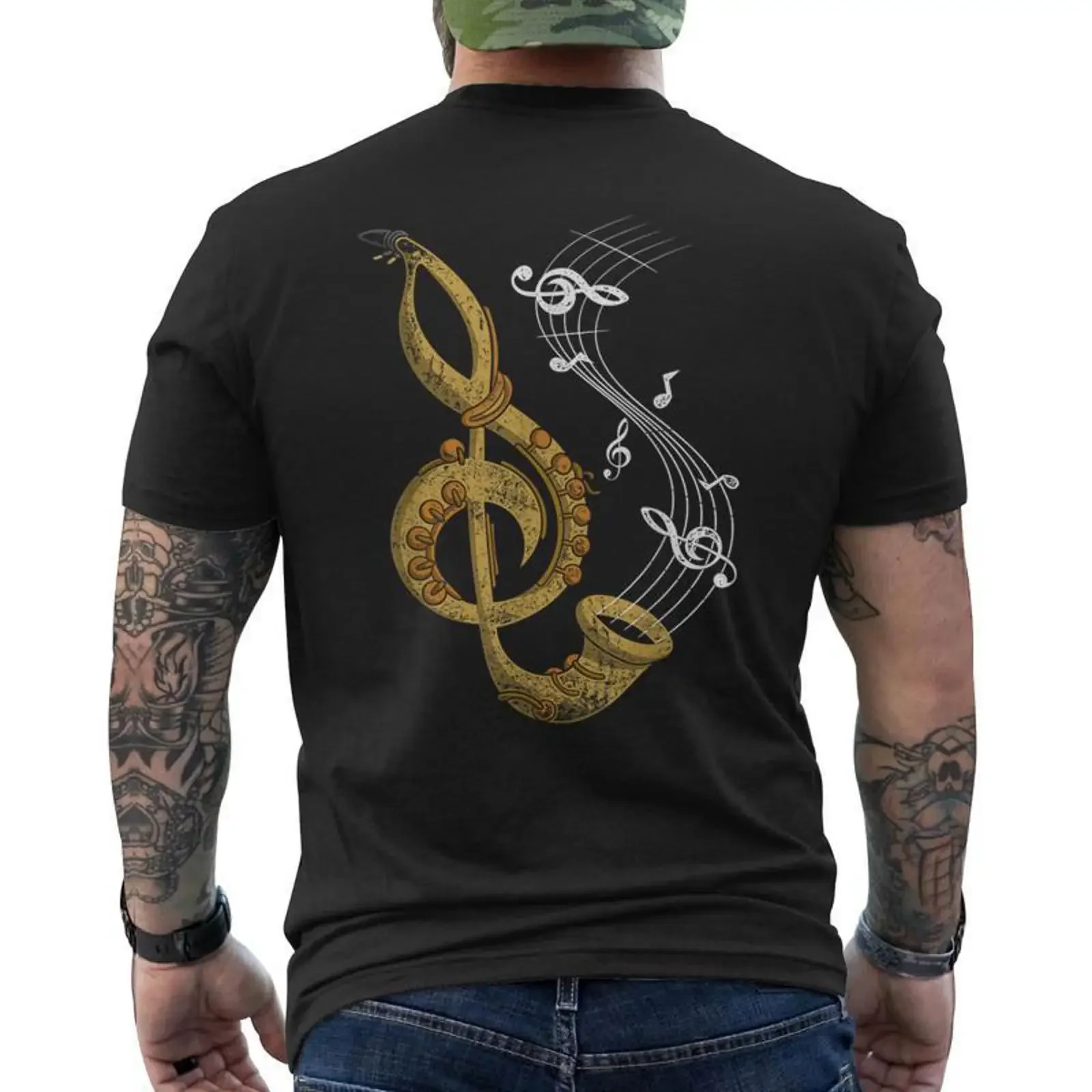 Notes De Musique Cadeau Pour Joueur Deaxophone T shirt imprimé au dos Cadeauxyz vintage Washed Top For Everyday Wear Slightly