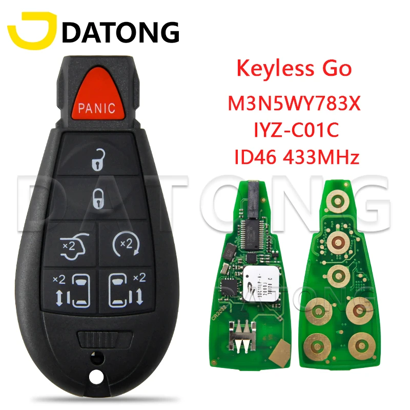 Datong World Car Remote Control Key For Chrysler Town & Country Jeep Dodge M3N5WY783X/IYZ-C01C ID46 Chip 433MHz Keyless Card