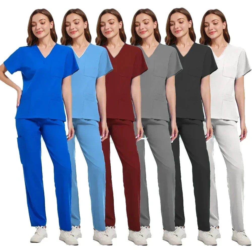 High Quality Uniforme Medical Nurse Uniform Scrub Set Women and Men's Modern V-Neck Top and Pant Hospital Workwear Doctor Suits