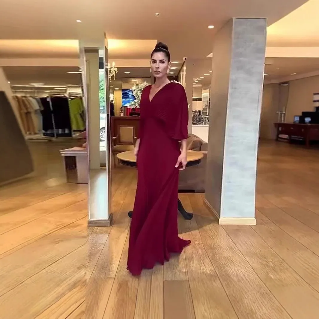 V Neck High Waist Loose Fit Elegant Dress with V Neckline Single Flutter Sleeve Refined Commuter Maxi Length Women Summer Dress