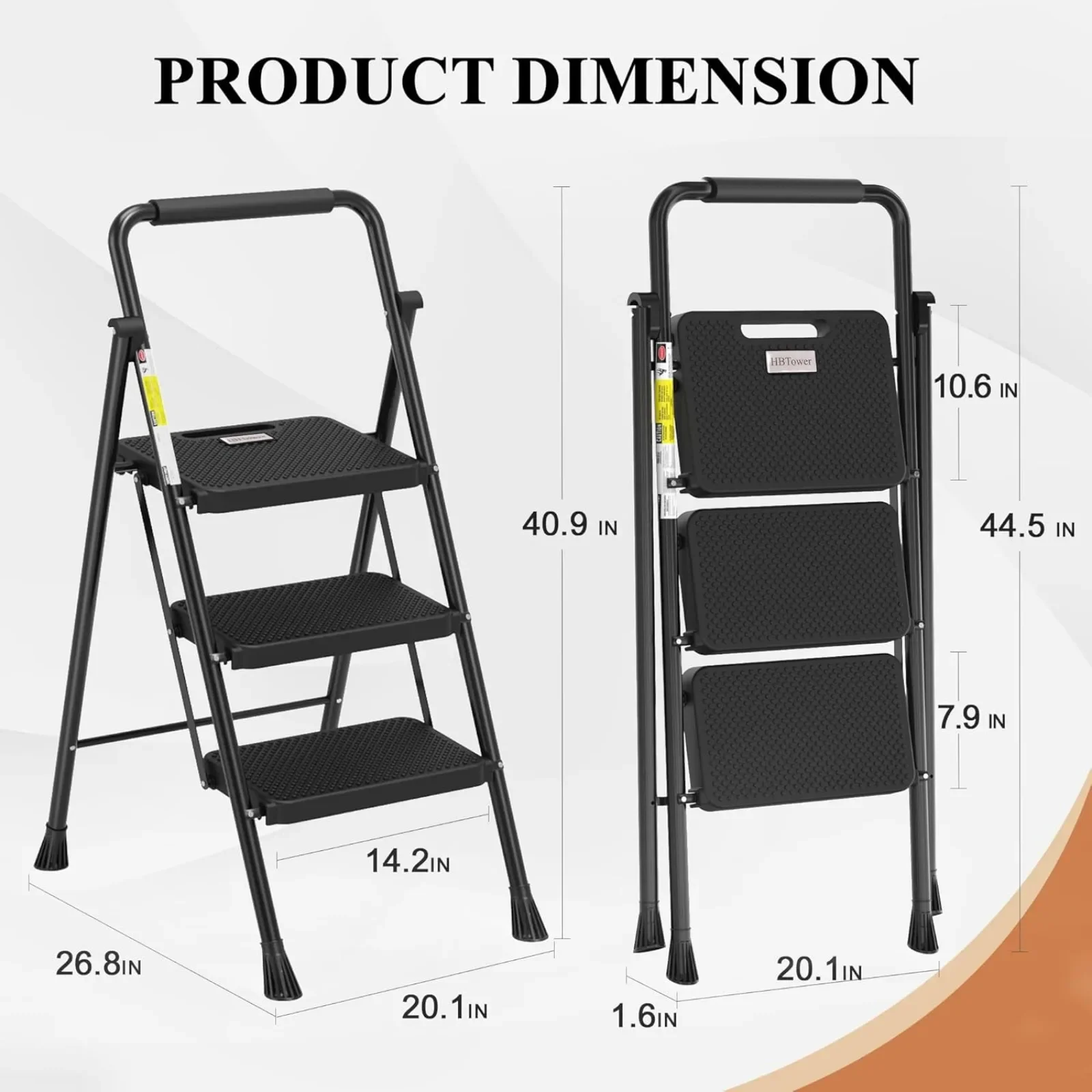 US 3 Passo Folding Stool com Ampla Anti-Slip Pedal, 500lbs Sturdy Steel Ladder