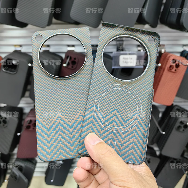 

ZXKE True fiber Case For ONEPLUS OPEN Cover Embedded Iron Sheet Magnetic Car Support Magsafe Aramid Fiber Shell