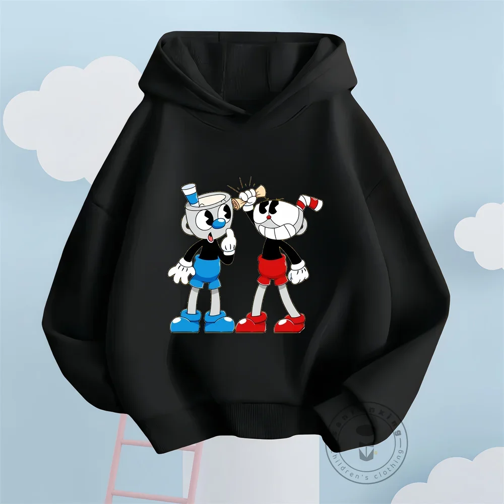 Kids Clothes Game Cuphead Mugman Cotton Hoodie Pants 2024Autumn and Winter Childrens Clothing Sets Boys Girls Sweatshirts Suit