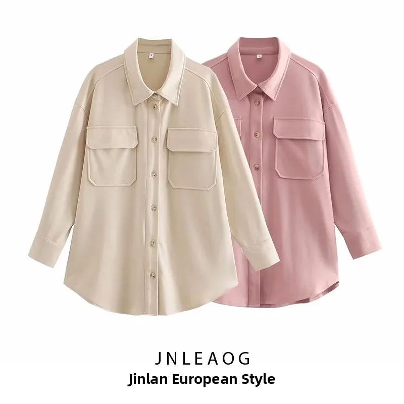 JNLEAOG Autunno New Faion Casual Cappotto in puro colore Colletto alla coreana Design versatile Fibra di poliestere Lungo Sve Girls irt