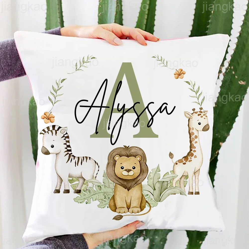 Animal with Name Pillow Case Personalized Pillow Dust Cover Bedroom Kids Wild Party Decoration Pillowcase Birthday Children Gift