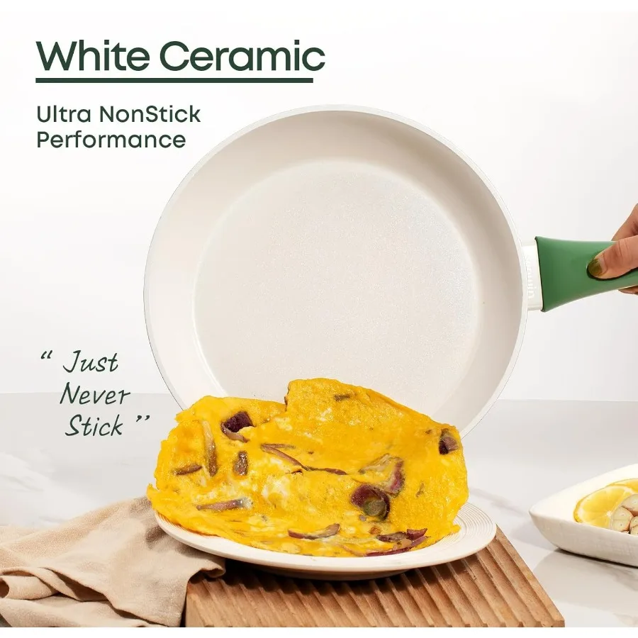 طقم أواني ومقالي مكون من 10 قطع، طقم أواني طهي غير لاصقة، طقم أواني طهي صحية من السيراميك غير سامة مع شركة He