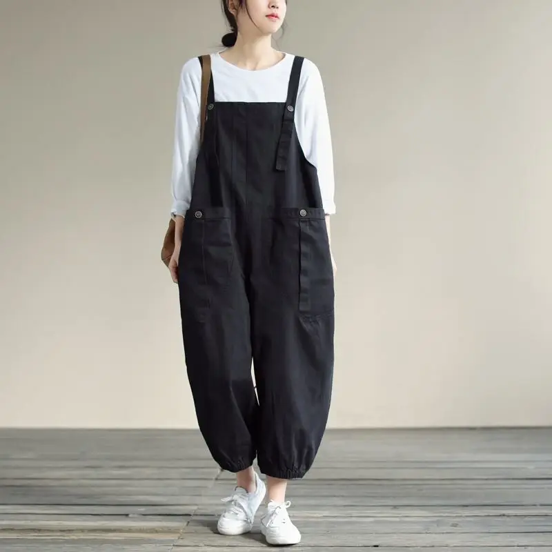 캐주얼 하렘 팬츠 여성용 큰 사이즈 봄 여름 작업복 9부 슬림 와이드 숄더 팬츠 하이웨이스트 출퇴근용
