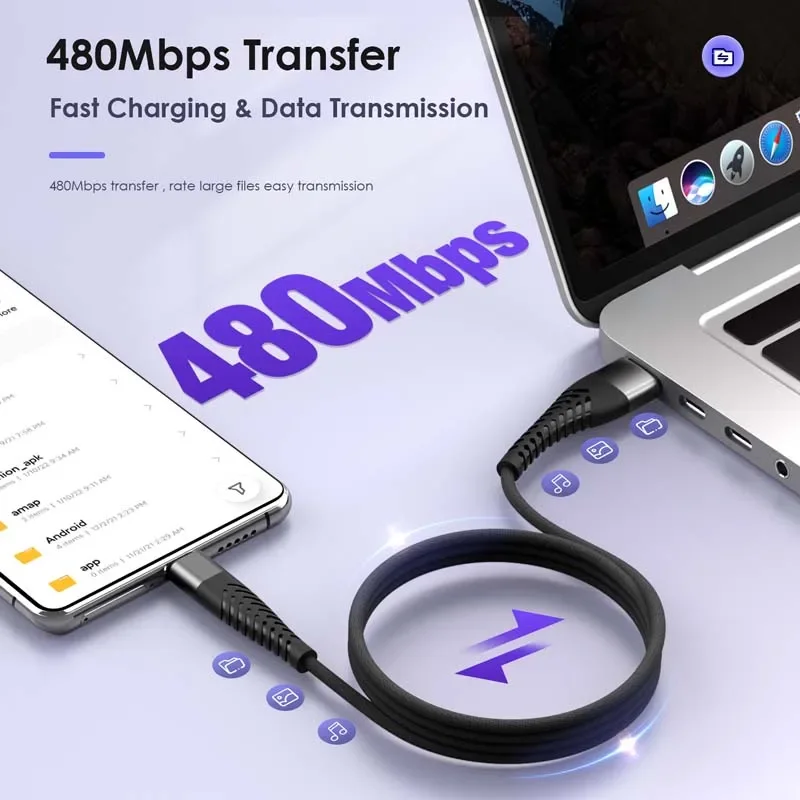 100W 7A USB to Type C Fast Charging Cable High Speed Data Transfer Cord for Samsung Huawei Xiaomi 0.25/1/2/3M Phone Cable
