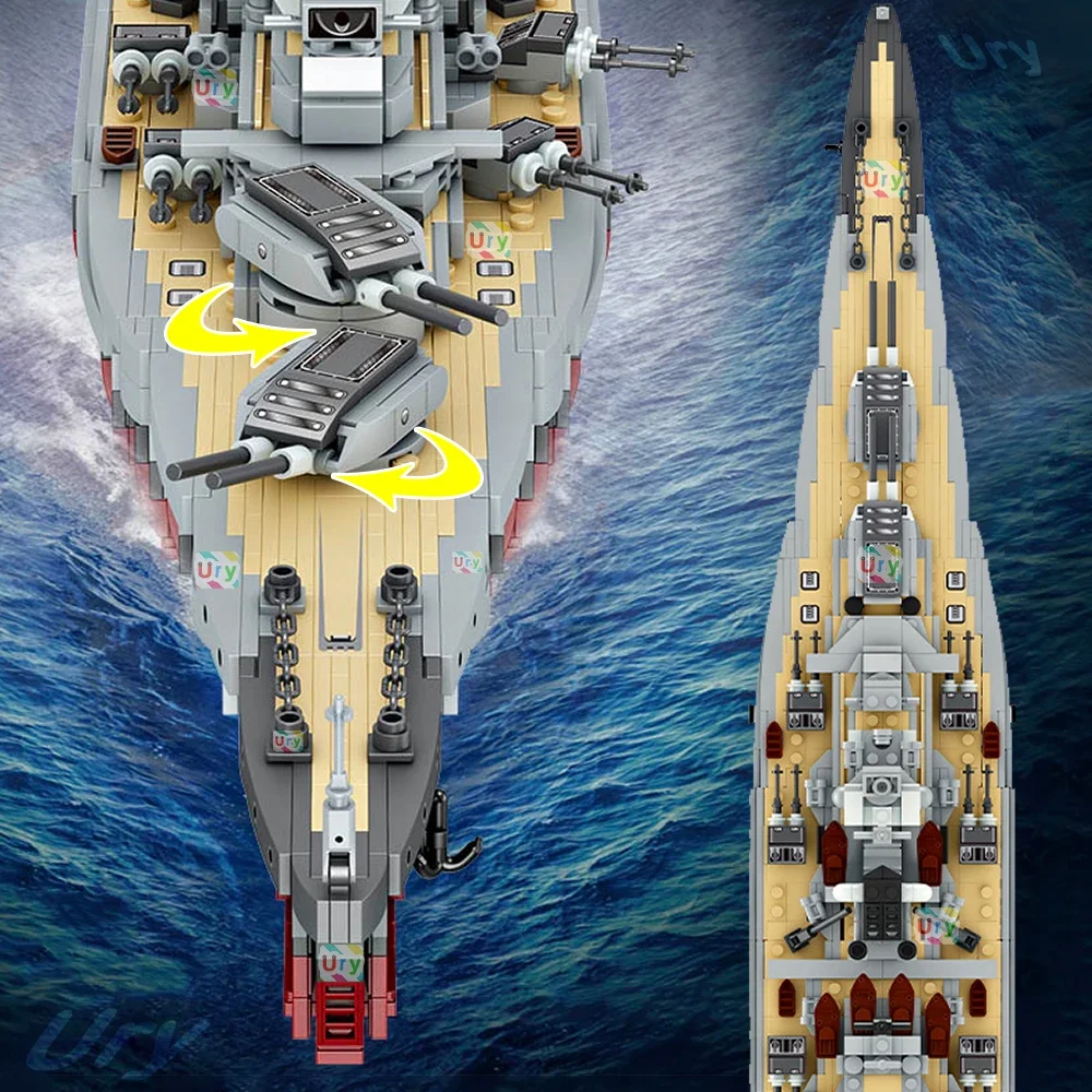 2081pcs Military WW2 Bismarck Battleship Large Boat Cruiser Model Weapon Building Blocks MOC Warship Set Toys for Children Gifts