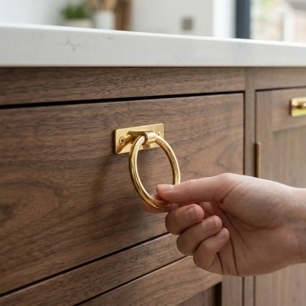 Iron Hardware Ring Pull Handle Modern Minimalist Solid Color Drawer Wardrobe Handles Large Double Hole Cabinet Ring Pull