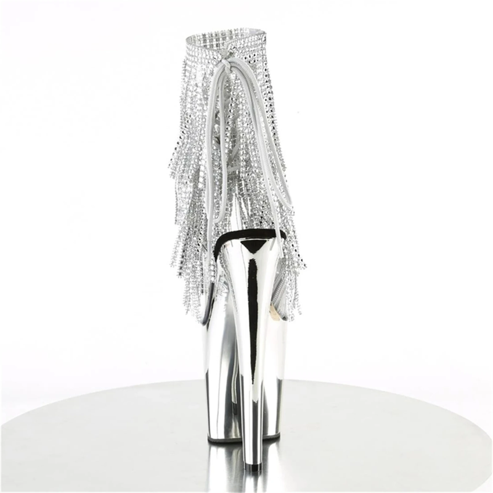 كعب كروم ساخن 20 سم مع سلاسل كريستالية | صنادل ذات نعل سميك لامع بحزام شفاف | أحذية نادي الحفلات المثيرة للنساء ليلاً #5