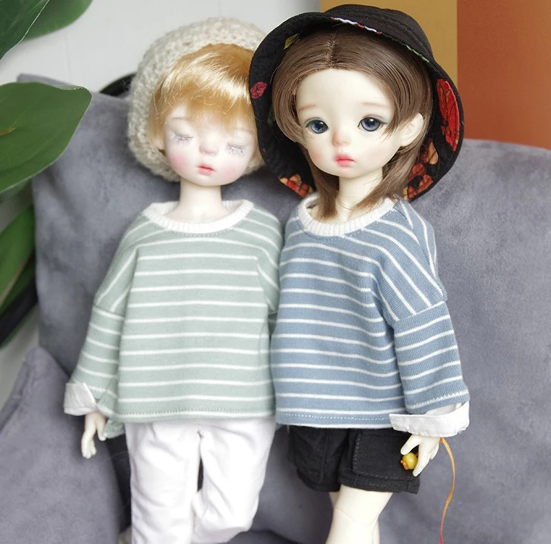 D03-P616 children toy BJD DD SD MSD  1/6 1/4 1/3 doll's Photo props clothes Fake two-piece shirt sleeve striped T-shirt 1pcs