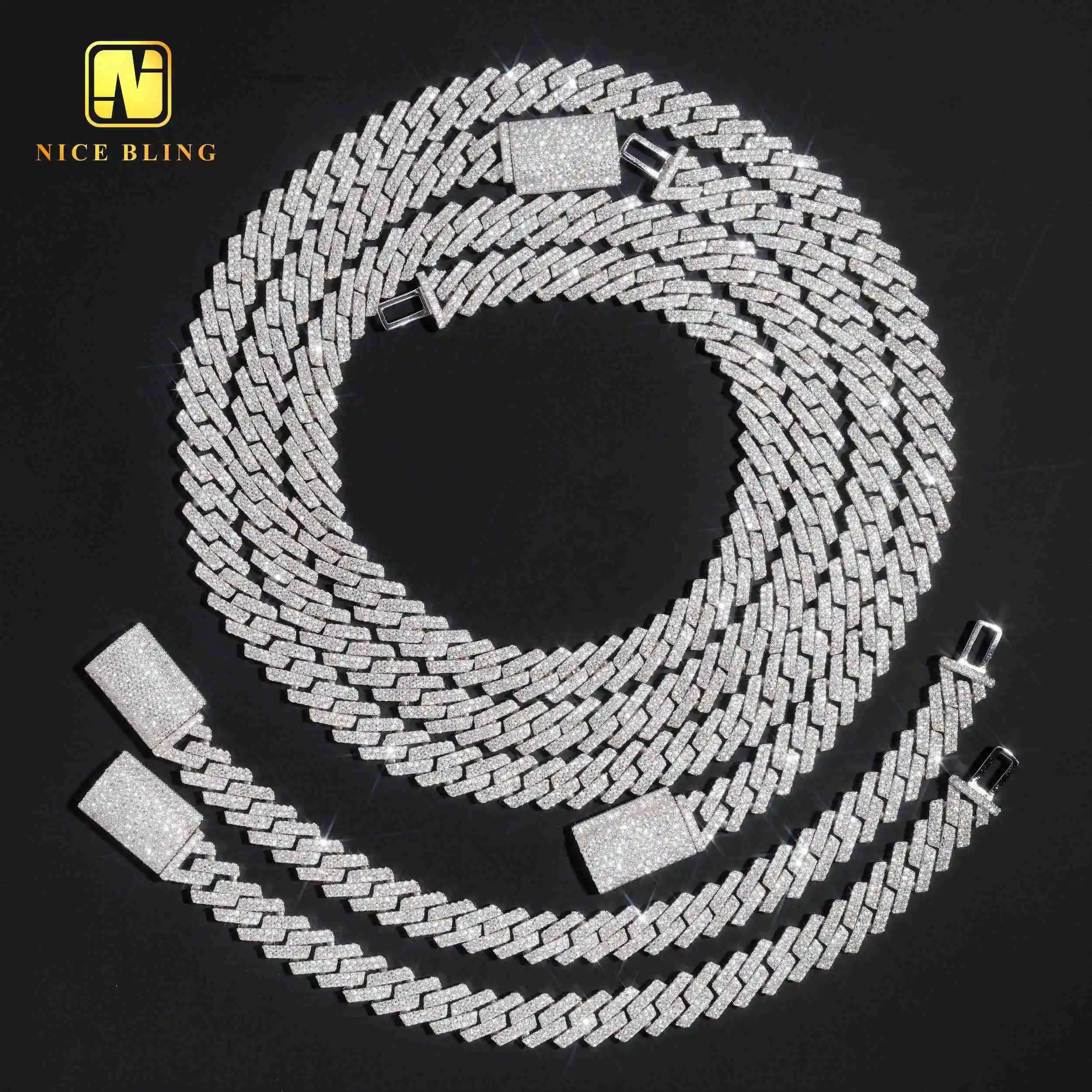 Fashion Cuban Men Link Chains 925 Silver Jewelry Hip Hop Necklace 10mm Moissanite Diamond Cuban Chain Bracelet..
