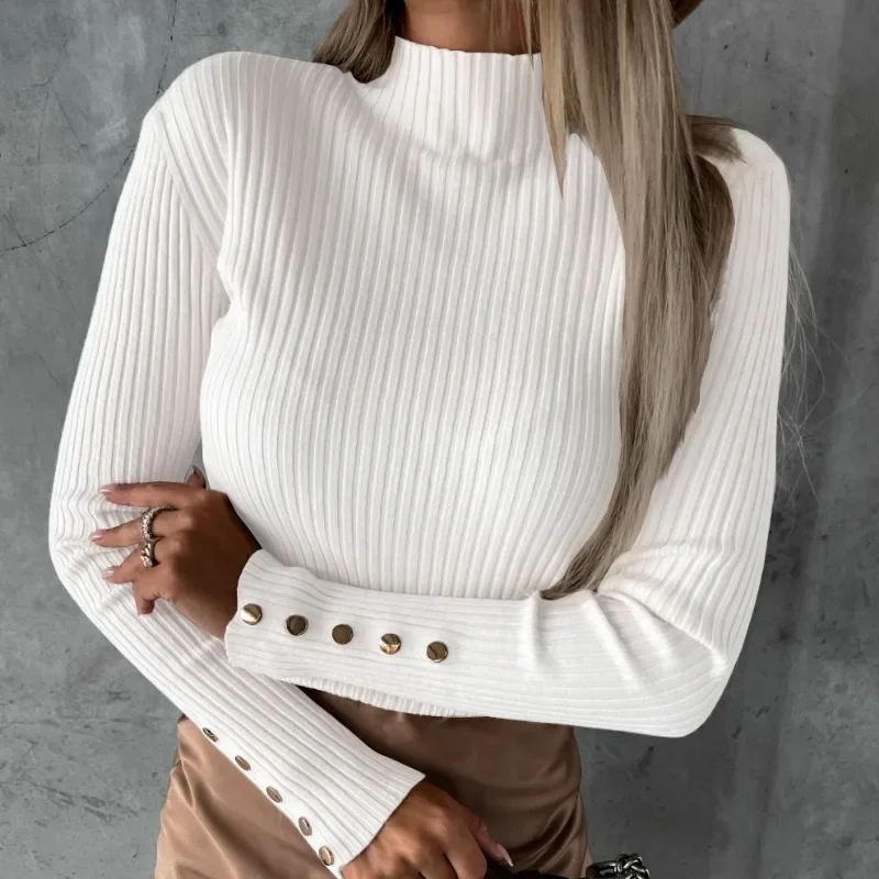 Herbst verdicken Winter Roll kragen pullover Mode lässig weichen Pullover Knopf Boden Tops solide ziehen weibliche Pullover