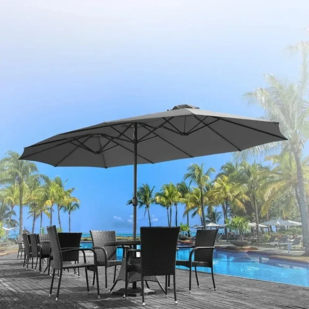 15x9ft Double-Sided Patio Umbrella Outdoor Market Umbrella Large Umbrella Table Umbrellas with Crank Air Vents