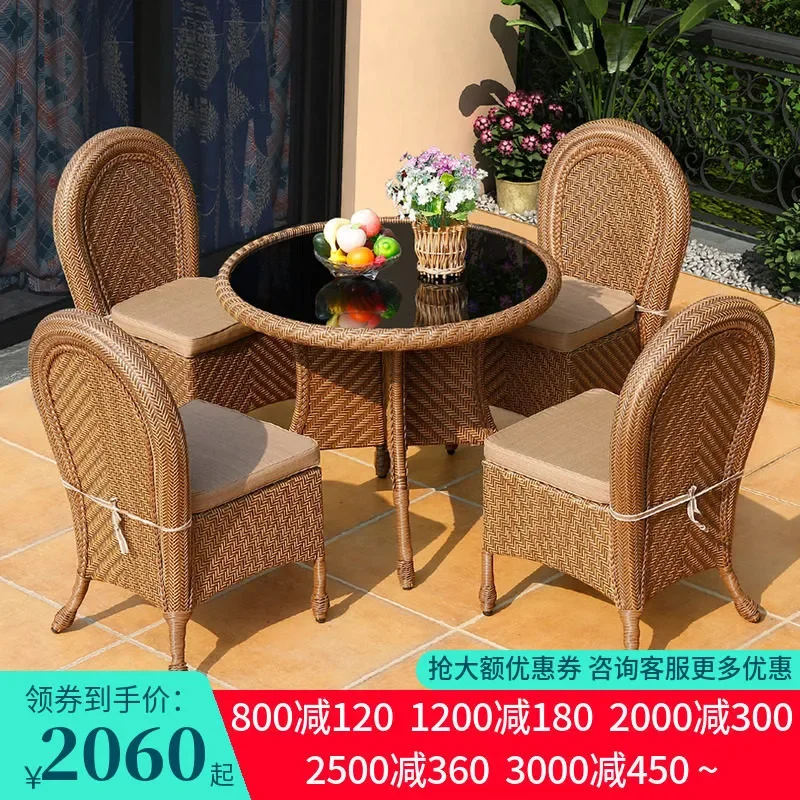 for Outdoor Patio Furniture Set 5 Piece Modern Rattan Chairs and Table Waterproof Sunproof Courtyard Leisure Seating