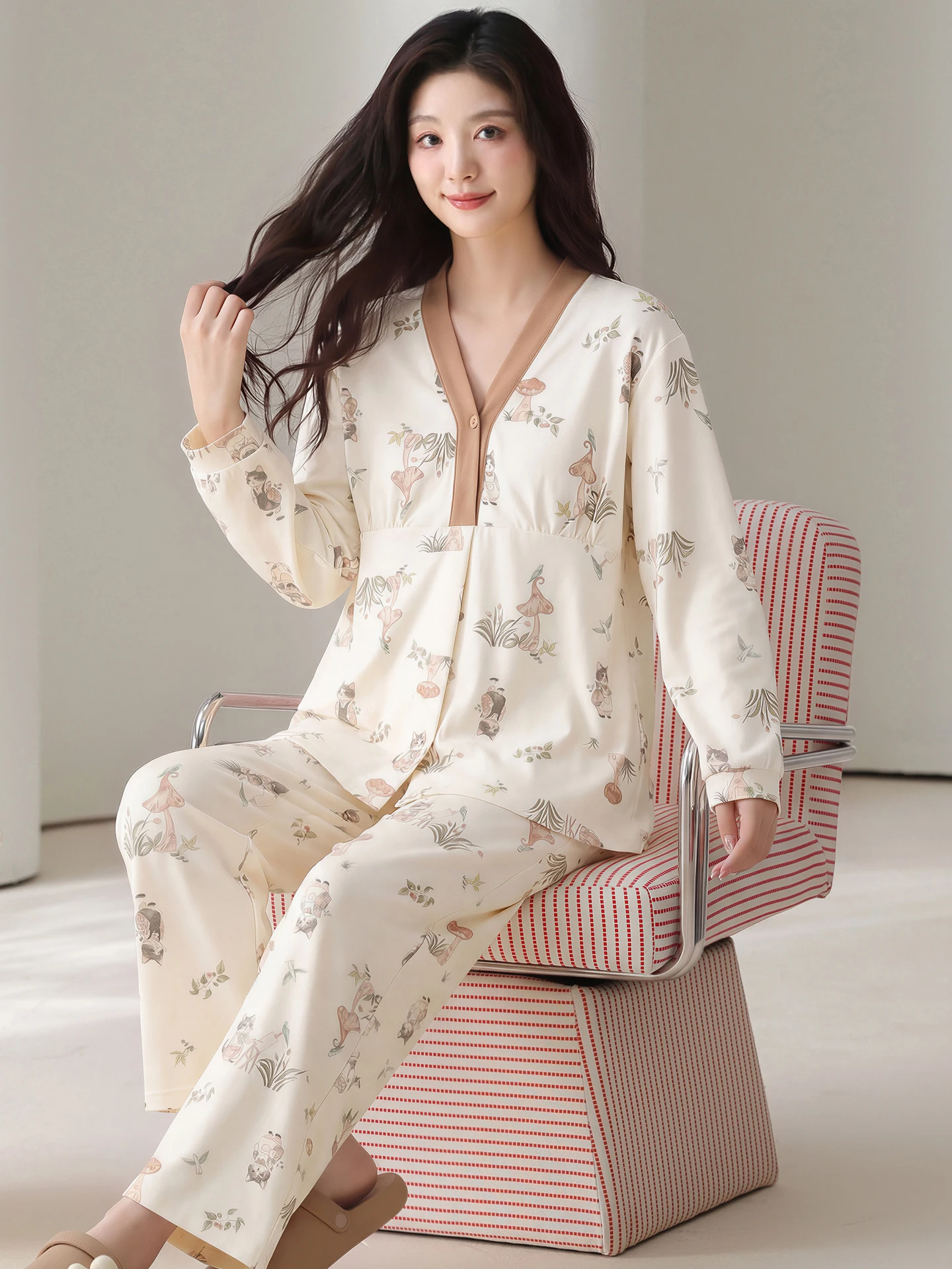 pure-cotton-maternity-nightgown-with-chest-pad-four-seasons-suitable-for-pregnant-and-nursing-women-comfortable-home-clothes