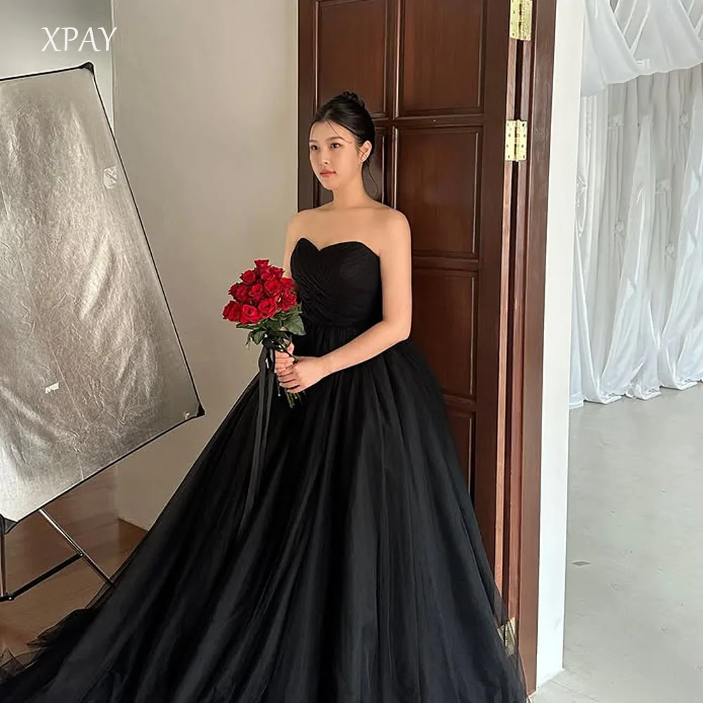 

XPAY Sweetheart Collar Korea Black Wedding Dresses A-line Floor-Length Tulle Bridal Gown Customized Made Photo Shoot Dress