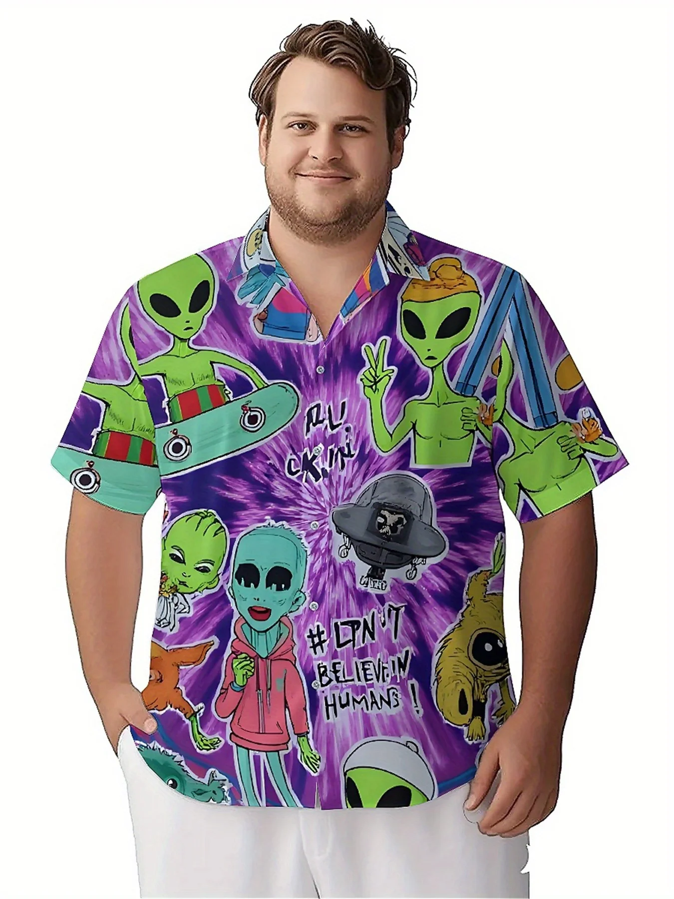 Męskie koszule hawajskie w dużych rozmiarach, wzór kamuflażu kosmitów, wygodne ubrania młodzieżowe premium, topy Y2K
