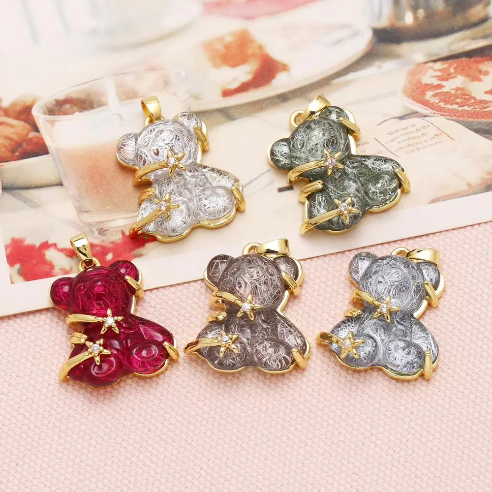 OCESRIO Trnedy Multicolor Acrylic Jelly Soft Candy Bear Pendant for Necklaces Copper Gold Plated Jewelry Making Supplies pdtb800
